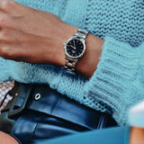 Daniel Wellington Iconic Link Black Dial Silver Steel Strap Watch For Women - DW00100208 Buy Now By Daniel Wellington