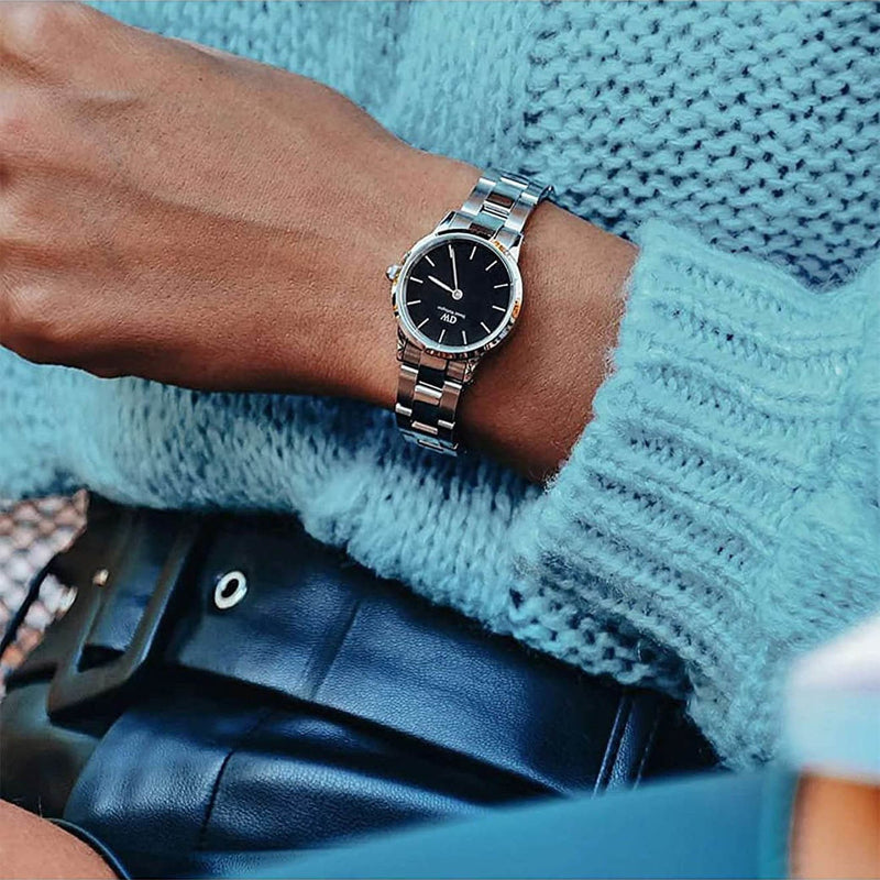 Daniel Wellington Iconic Link Black Dial Silver Steel Strap Watch For Women - DW00100208 Buy Now By Daniel Wellington