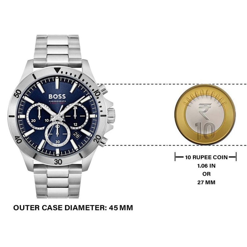 Hugo Boss Troper Chronograph Blue Dial Silver Steel Strap Watch For Men - 1514069 Buy Now By Hugo Boss