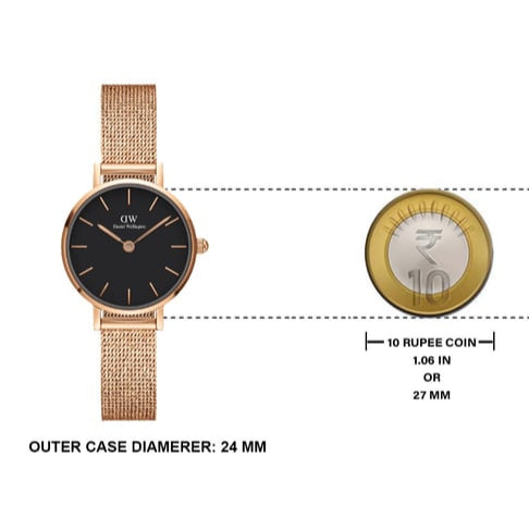 Daniel Wellington Petite Pressed Melrose Black Dial Rose Gold Mesh Strap Watch For Women - DW00100440 Buy Now By Daniel Wellington