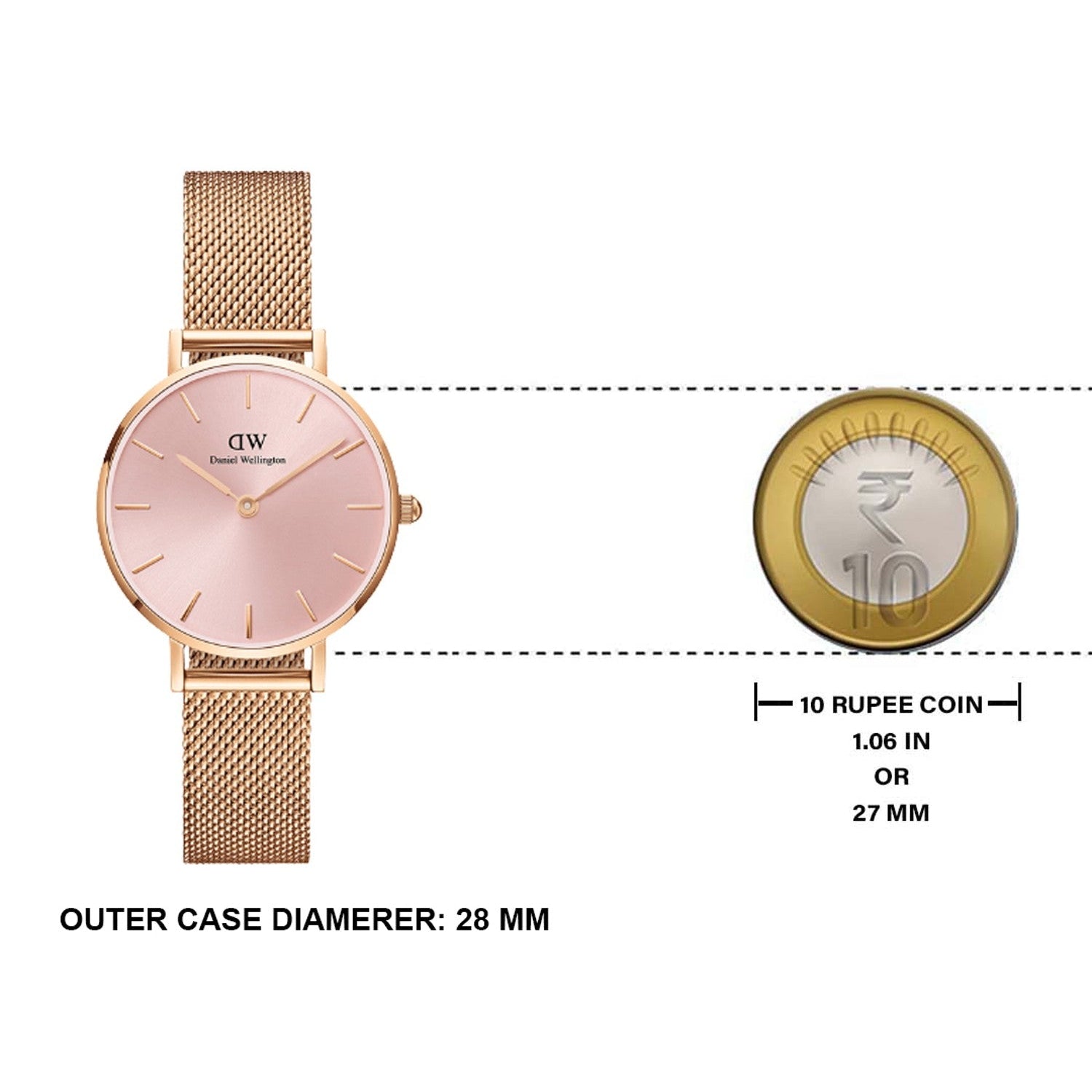 Daniel Wellington Petite Melrose Pink Dial Rose Gold Mesh Strap Watch For Women - DW00100367