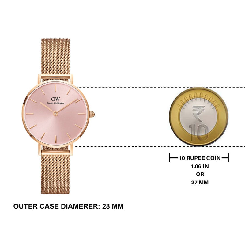 Daniel Wellington Petite Melrose Pink Dial Rose Gold Mesh Strap Watch For Women - DW00100367