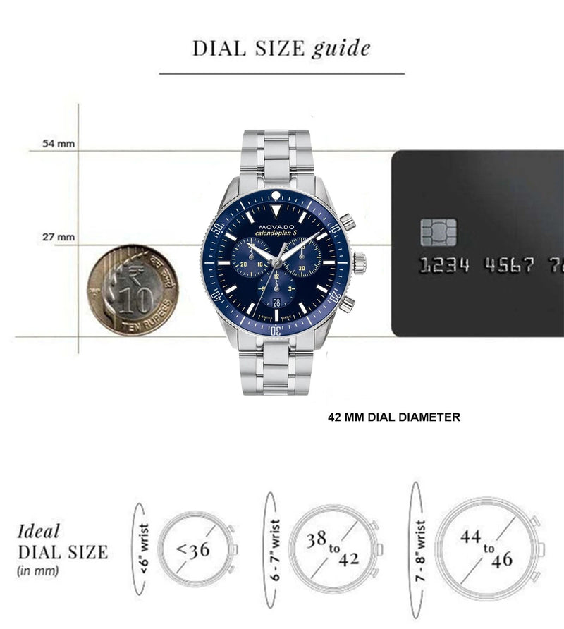 Movado Heritage Calendoplan Chronograph Blue Dial Silver Steel Strap Watch For Men - 3650124 Buy Now By Movado