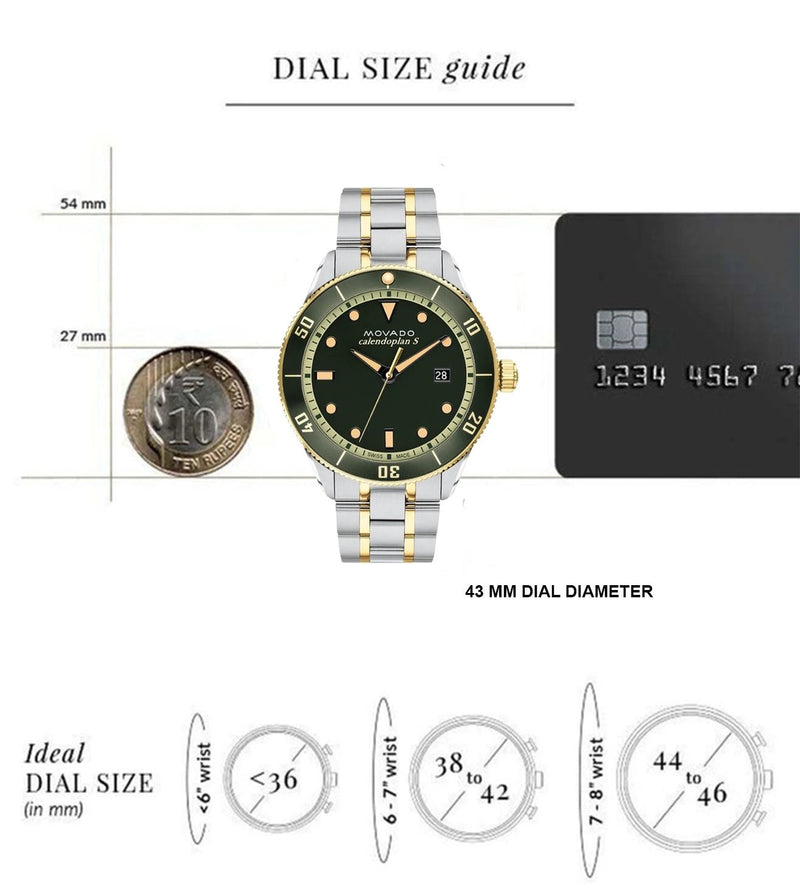 Shop Movado Heritage Calendoplan Black Dial Two Tone Steel Strap Watch For Men - 3650096 in USA