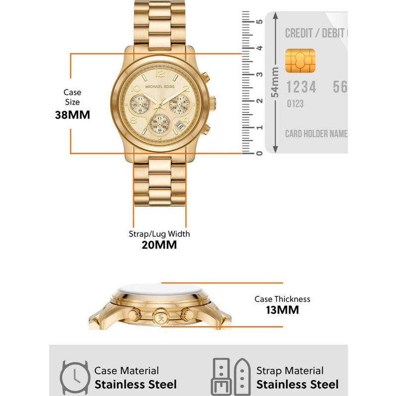 Michael Kors Runway Chronograph Gold Dial Gold Steel Strap Watch For Women - MK7323 Buy Now By Michael Kors
