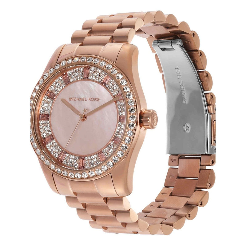 Michael Kors Lexington Three Hand Mother of Pearl Pink Dial Rose Gold Steel Strap Watch For Women - MK7444 Buy Now By Michael Kors