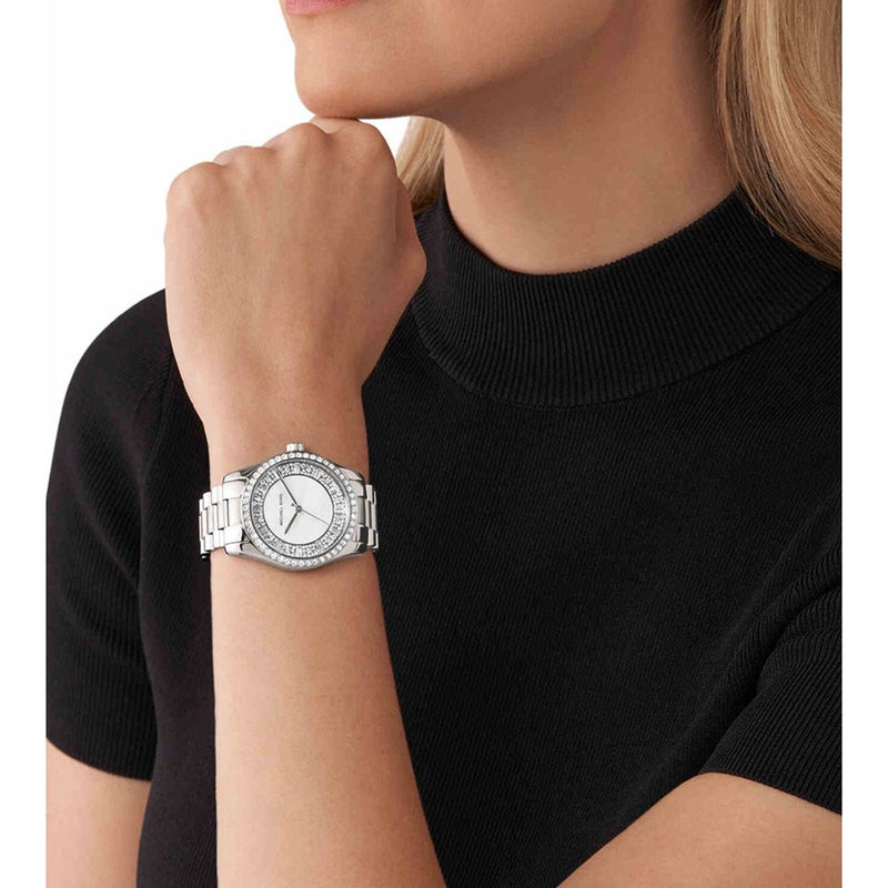 Michael Kors Lexington Lux Three Hand Mother of Pearl Silver Dial Silver Steel Strap Watch for Women - MK7445 Buy Now By Michael Kors