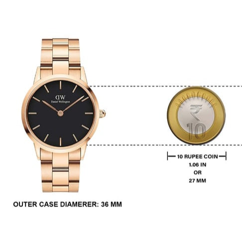 Daniel Wellington Iconic Link Black Dial Rose Gold Steel Strap Watch for Women - DW00100210 Buy Now By Daniel Wellington