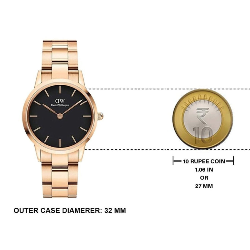 Daniel Wellington Iconic Link Black Dial Rose Gold Steel Strap Watch for Women - DW00100212 Buy Now By Daniel Wellington