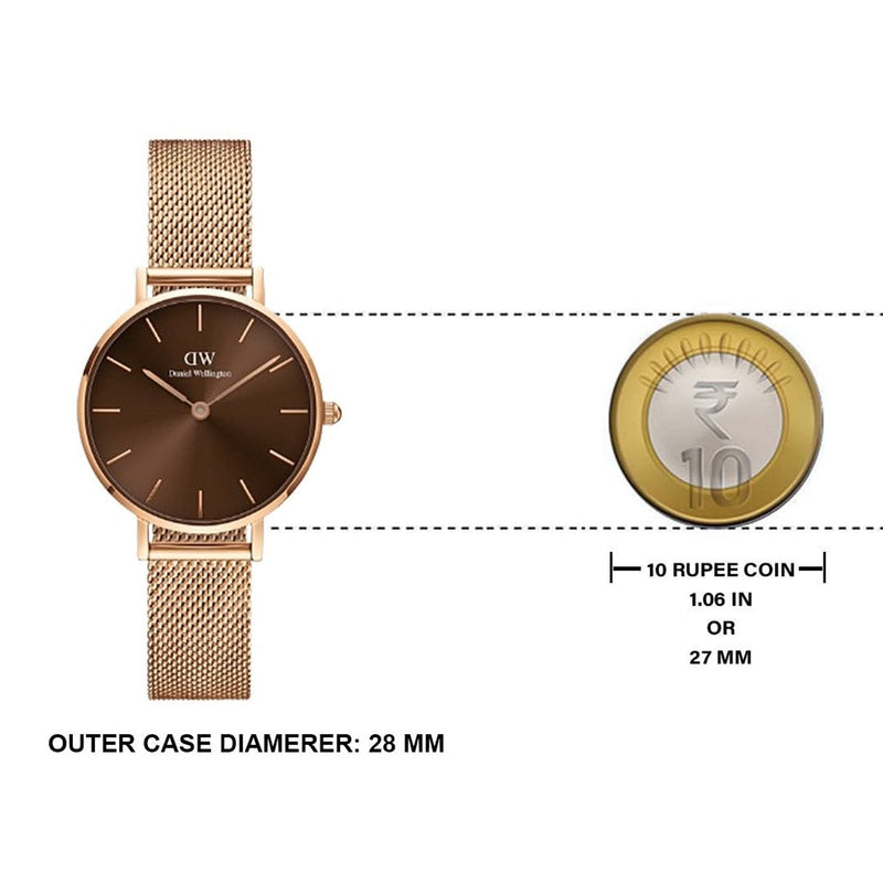 Daniel Wellington Petite Amber Brown Dial Gold Mesh Strap Watch For Women - DW00100476 Buy Now By Daniel Wellington