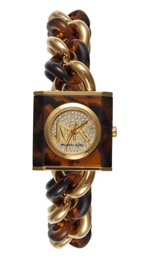 Shop Michael Kors Chain Lock Analog Silver Dial Two Tone Steel Strap Watch for Women - MK4808 in USA