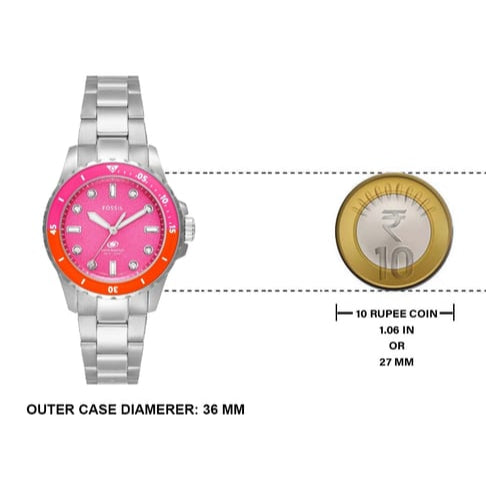 Fossil Blue Dive Analog Pink Dial Silver Steel Strap Watch For Women - ES5351 Buy Now By Fossil
