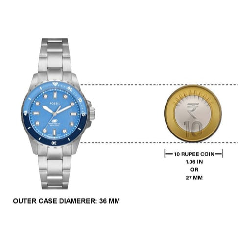 Fossil Blue Dive Three Hand Blue Dial Silver Steel Strap Watch For Women - ES5353 Buy Now By Fossil