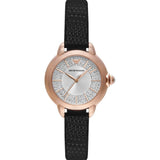 Emporio Armani Mia Three Hand Crystals Silver Dial Black Leather Strap Watch For Women - AR11631 Buy Now By Emporio Armani