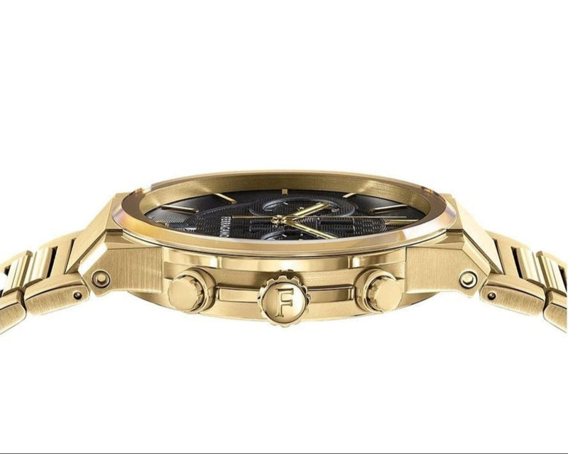 Shop Salvatore Ferragamo Sapphire Chrono Black Dial Gold Steel Strap Watch for Men - SFME01323 in USA