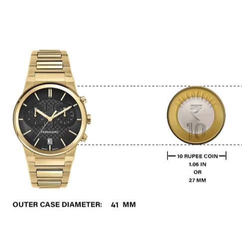 Shop Salvatore Ferragamo Sapphire Chrono Black Dial Gold Steel Strap Watch for Men - SFME01323 in USA