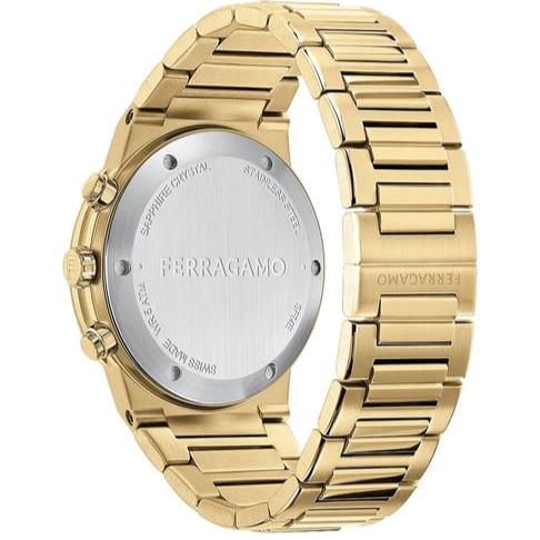 Shop Salvatore Ferragamo Sapphire Chrono Black Dial Gold Steel Strap Watch for Men - SFME01323 in USA