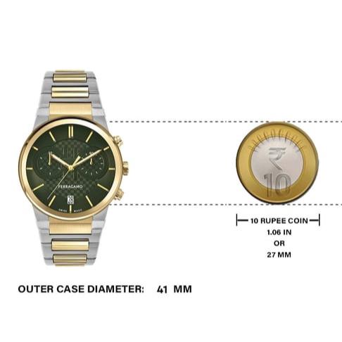 Shop Salvatore Ferragamo Sapphire Chrono Green Dial Two Tone Steel Strap Watch for Men - SFME01223 in USA