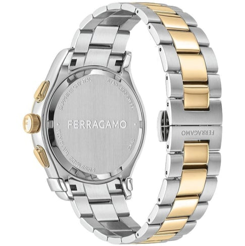 Shop Salvatore Ferragamo 1927 Chrono Silver Dial Two Tone Steel Strap Watch for Men - SFKZ00523 in USA