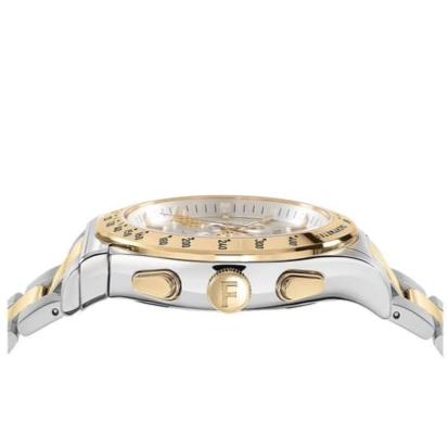 Shop Salvatore Ferragamo 1927 Chrono Silver Dial Two Tone Steel Strap Watch for Men - SFKZ00523 in USA
