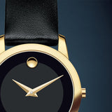 Movado Museum Classic Black Dial Black Leather Strap Watch For Women - 0606877 Buy Now By Movado