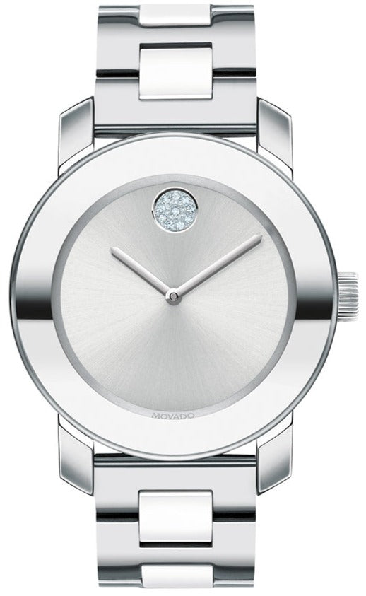 Shop Movado Bold Ceramic Silver Dial Silver Steel Strap Watch for Women - 3600638 in USA