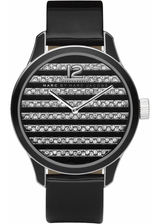 Marc Jacobs Lidia Stripe Glitz Black Dial Black Leather Strap Watch for Women - MBM1166 Buy Now By Marc Jacobs