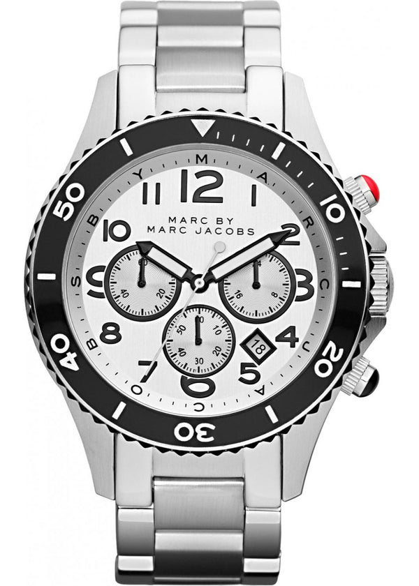 Shop Marc Jacobs Rock Chronograph White Dial Silver Steel Strap Watch for Men - MBM5027 in USA
