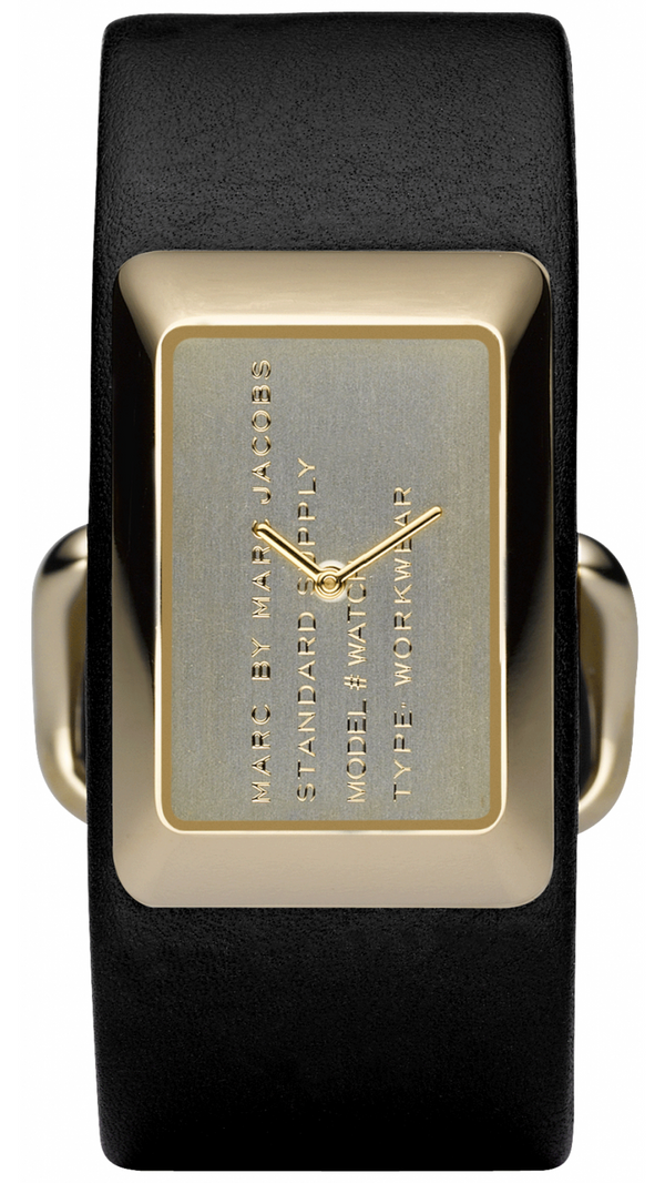 Shop Marc Jacobs Champagne Dial Black Leather Strap Watch for Women - MBM2047 in USA