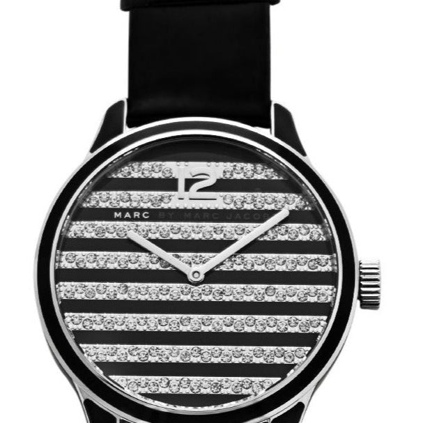 Marc Jacobs Lidia Stripe Glitz Black Dial Black Leather Strap Watch for Women - MBM1166 Buy Now By Marc Jacobs