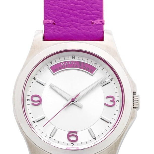 Shop Marc Jacobs Baby Dave Silver Dial Purple Leather Strap Watch for Women - MBM1262 in USA