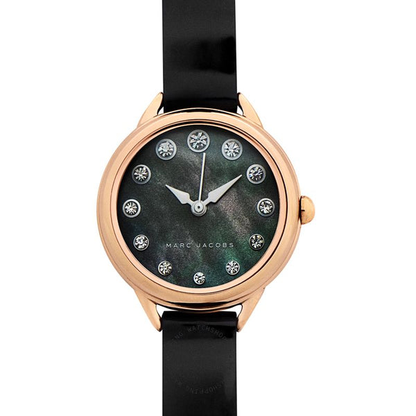 Shop Marc Jacobs Betty Mother of Pearl Black Dial Black Leather Strap Watch for Women - MJ1513 in USA