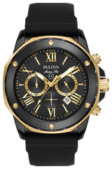 Bulova Marine Star Chronograph Black Dial Black Rubber Strap Watch for Men - 98B278 Buy Now By Bulova