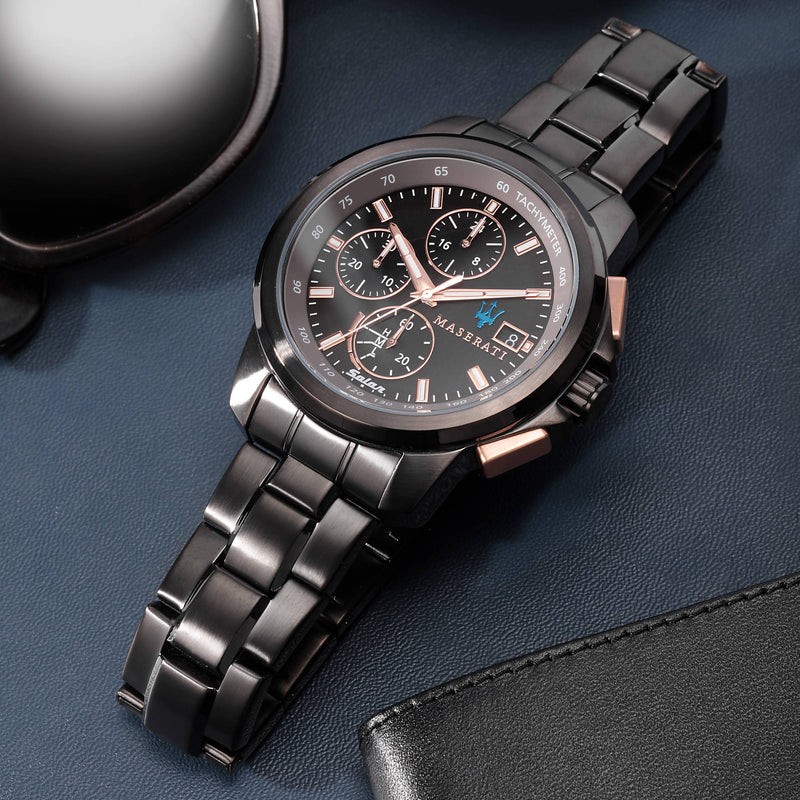 Maserati Successo Solar Black Dial Grey Steel Strap Watch For Men - R8873645001 Buy Now By Maserati