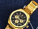 Maserati Stile 45mm Chronograph Black Dial Gold Steel Strap Watch For Men - R8873642001 Buy Now By Maserati