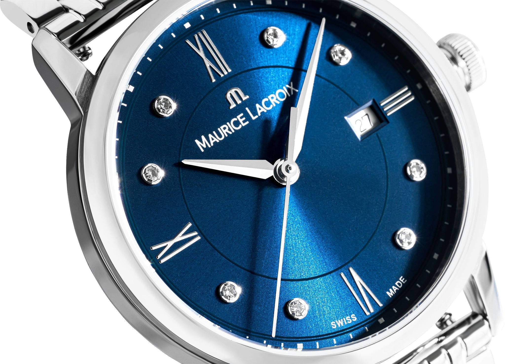 Maurice Lacroix Eliros Diamonds Blue Dial Silver Steel Strap Watch For Women - EL1094-SS002-450-1
