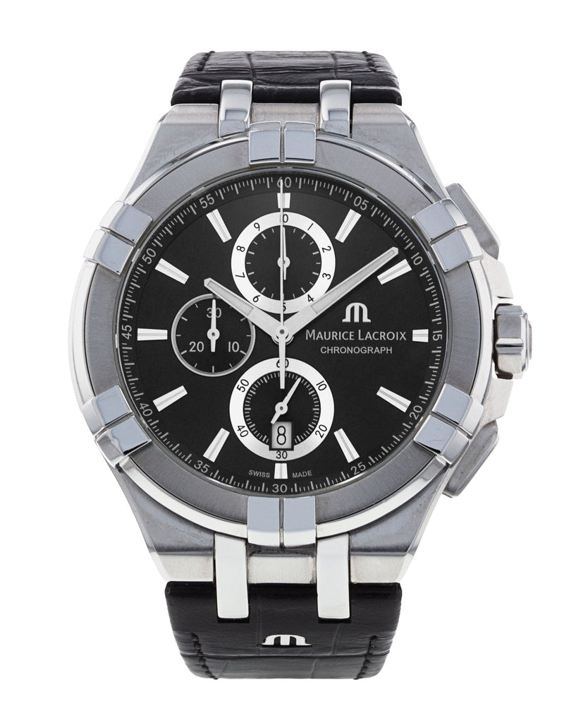Maurice Lacroix Aikon Chronograph Black Dial Black Leather Strap Watch for Men - AI1018-SS001-330-1 Buy Now By Maurice Lacroix