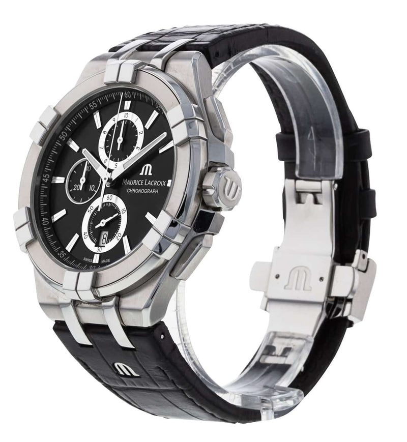 Maurice Lacroix Aikon Chronograph Black Dial Black Leather Strap Watch for Men - AI1018-SS001-330-1 Buy Now By Maurice Lacroix