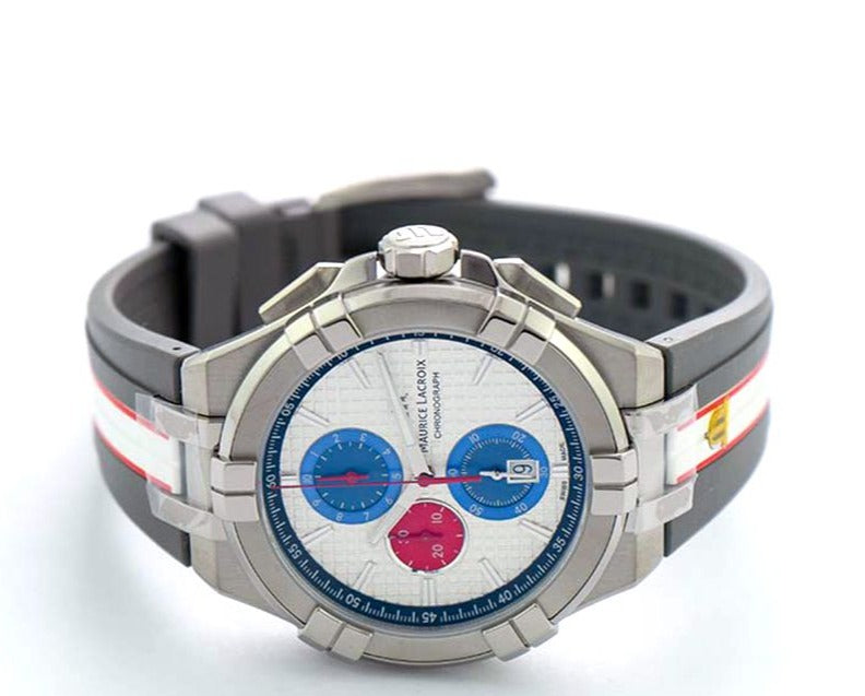 Maurice Lacroix Aikon Chronograph Special Edition Mahindra Racing Silver Dial Grey Rubber Strap Watch for Men - AI1018-TT031-130-2 Buy Now By Maurice Lacroix