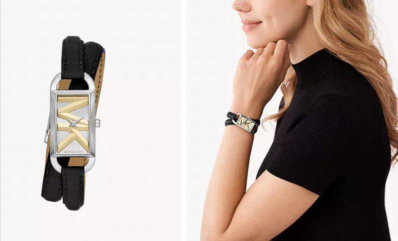 Shop Michael Kors Empire Three-Hand Silver Dial Black Leather Strap Watch For Women - MK4722 in USA