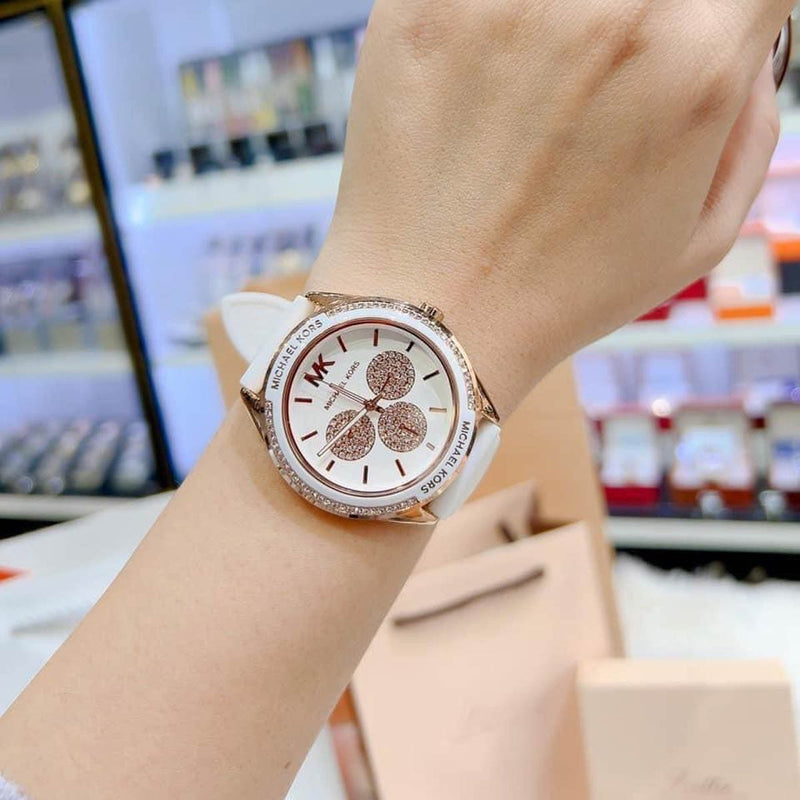 Michael Kors Oversized Sport Quartz White Dial White Rubber Strap Watch For Women - MK6945