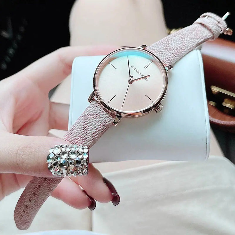 Michael Kors Jayne Three Hand Rose Gold Dial Pink Leather Strap Watch For Women - MK7130 Buy Now By Michael Kors