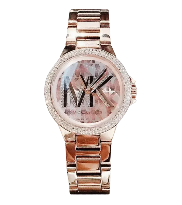 Shop Michael Kors Camille Three Hand Rose Gold Dial Rose Gold Steel Strap Watch For Women - MK7197 in USA