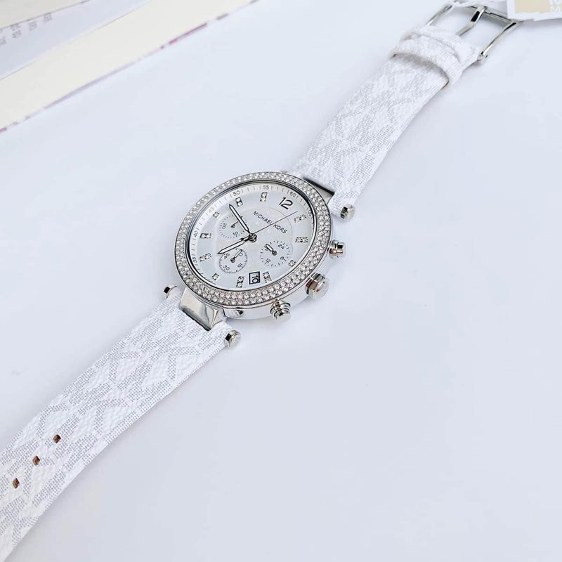 Michael Kors Parker Chronograph White Dial White Leather Strap Watch For Women - MK7226 Buy Now By Michael Kors