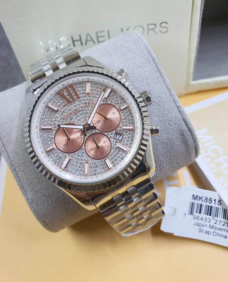 Michael Kors Lexington Chronograph Silver Dial Silver Steel Strap Watch for Men - MK8515 Buy Now By Michael Kors