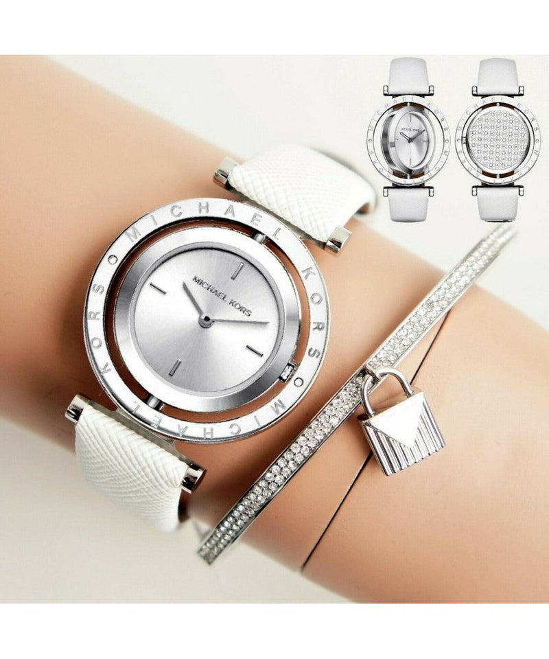 Michael Kors Averi Silver Dial White Leather Strap Watch for Women - MK2524 Buy Now By Michael Kors