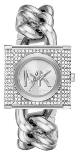 Shop Michael Kors Chain Lock Pave Silver Dial Silver Steel Strap Watch For Women - MK4718 in USA
