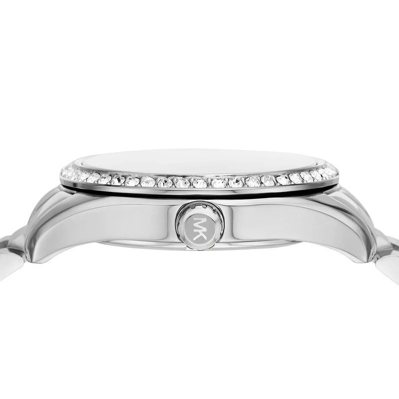 Michael Kors Lexington Lux Three Hand Mother of Pearl Silver Dial Silver Steel Strap Watch for Women - MK7445 Buy Now By Michael Kors