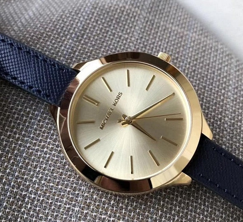 Michael Kors Runway Quartz Gold Dial Blue Leather Strap Watch For Women - MK2285 Buy Now By Michael Kors