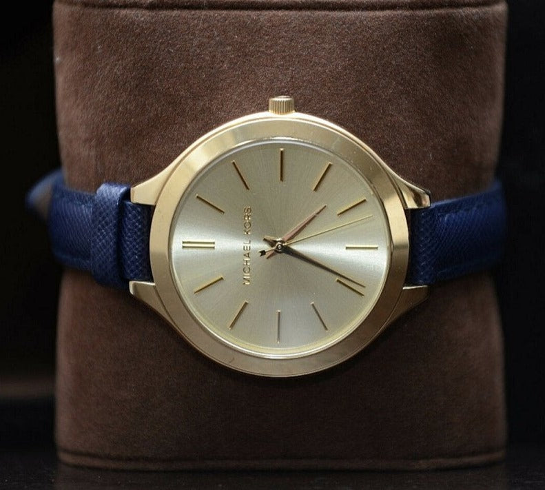 Michael Kors Runway Quartz Gold Dial Blue Leather Strap Watch For Women - MK2285 Buy Now By Michael Kors